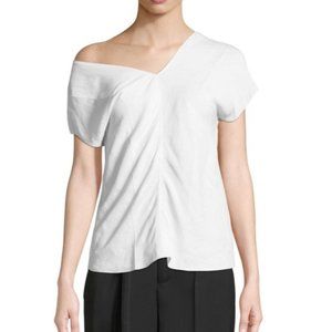Helmut Lang White Linen Asymmetric Top V Neck Size 2 NWT